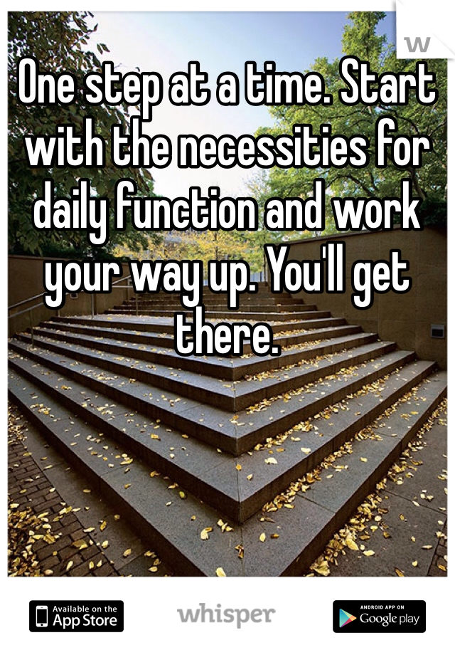 One step at a time. Start with the necessities for daily function and work your way up. You'll get there.
