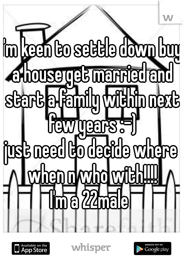 I'm keen to settle down buy a house get married and start a family within next few years :-)

just need to decide where when n who with!!!!
I'm a 22male 