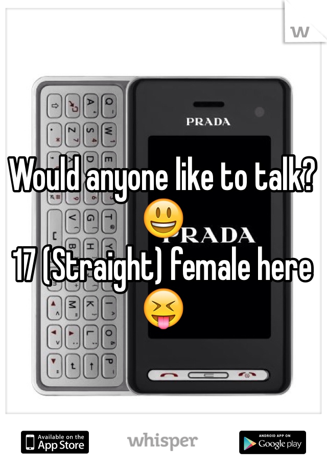 Would anyone like to talk? 😃
17 (Straight) female here😝