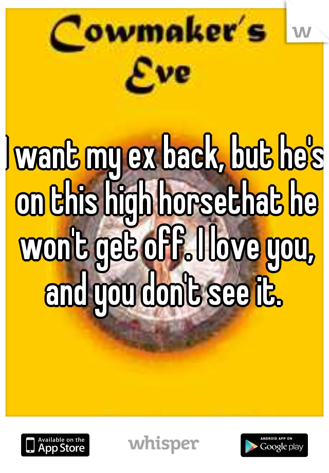 I want my ex back, but he's on this high horsethat he won't get off. I love you, and you don't see it. 
