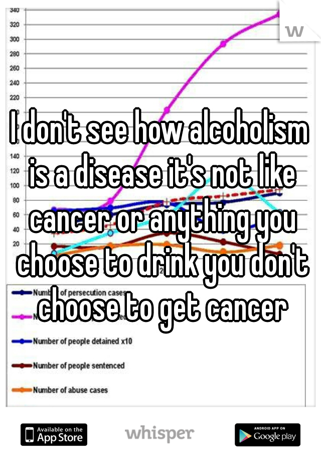 I don't see how alcoholism is a disease it's not like cancer or anything you choose to drink you don't choose to get cancer