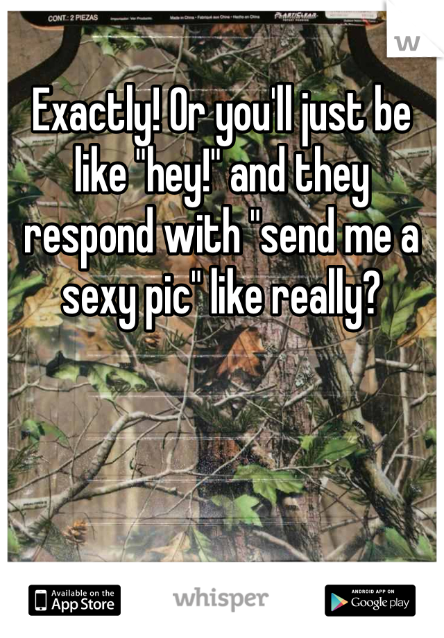 Exactly! Or you'll just be like "hey!" and they respond with "send me a sexy pic" like really? 