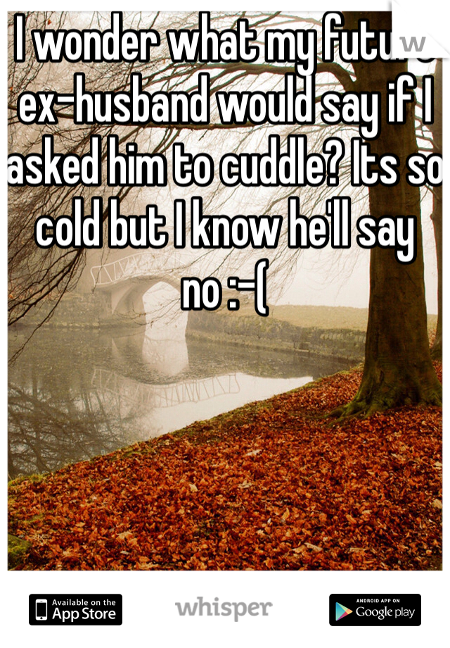 I wonder what my future ex-husband would say if I asked him to cuddle? Its so cold but I know he'll say no :-(