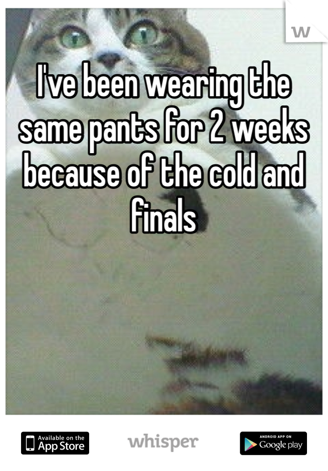 I've been wearing the same pants for 2 weeks because of the cold and finals 