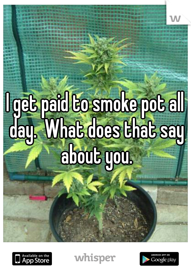 I get paid to smoke pot all day.  What does that say about you.