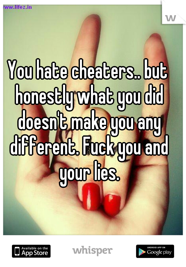 You hate cheaters.. but honestly what you did doesn't make you any different. Fuck you and your lies.