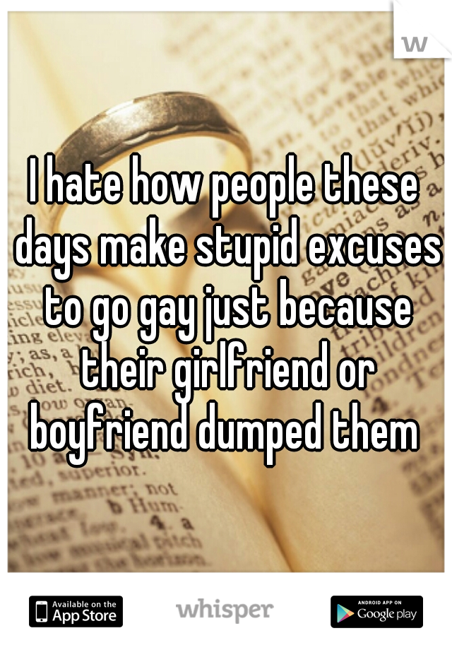 I hate how people these days make stupid excuses to go gay just because their girlfriend or boyfriend dumped them 