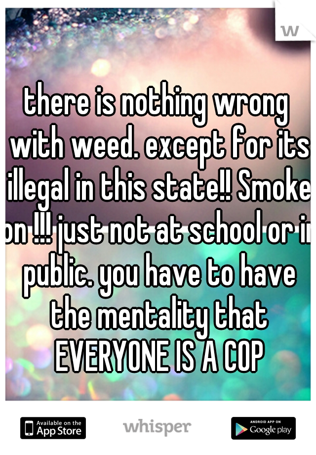 there is nothing wrong with weed. except for its illegal in this state!! Smoke on !!! just not at school or in public. you have to have the mentality that EVERYONE IS A COP