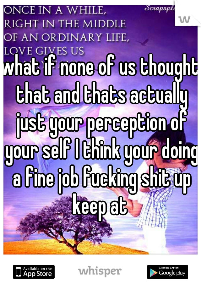 what if none of us thought that and thats actually just your perception of your self I think your doing a fine job fucking shit up keep at 