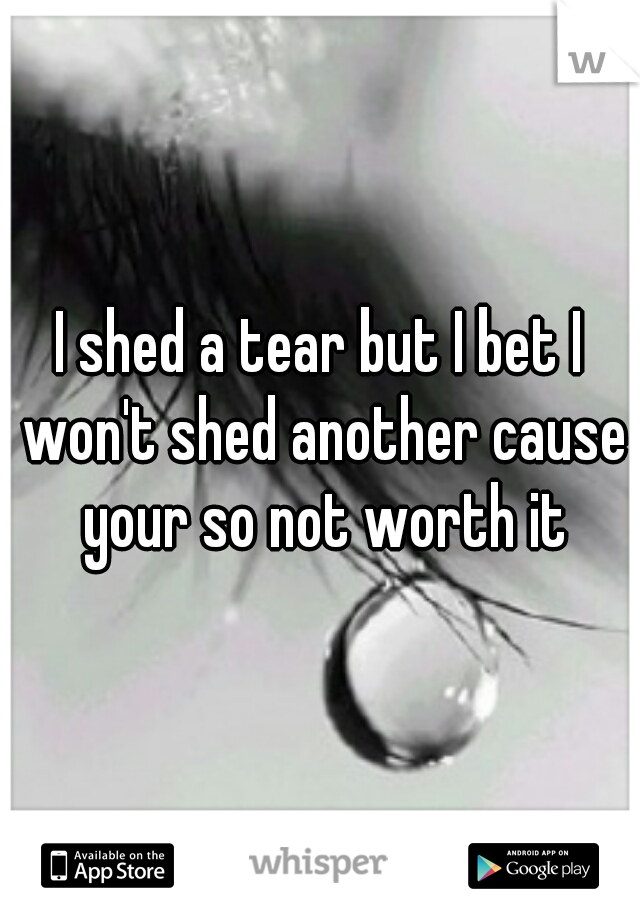I shed a tear but I bet I won't shed another cause your so not worth it