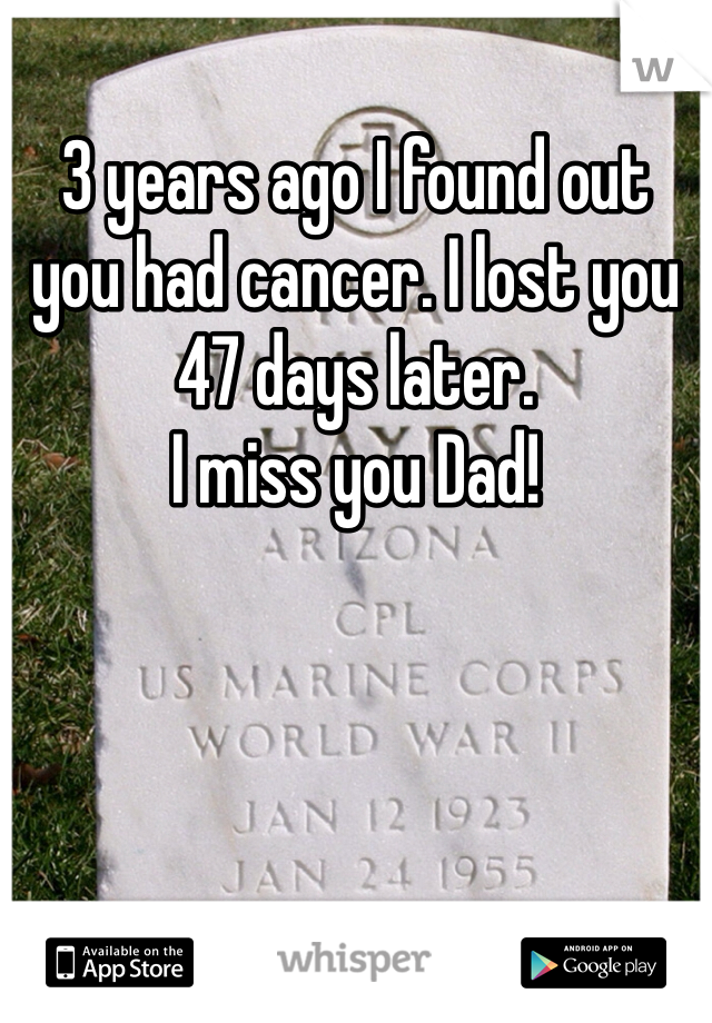 3 years ago I found out you had cancer. I lost you 47 days later. 
I miss you Dad!