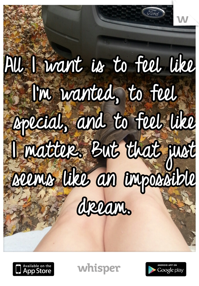 All I want is to feel like I'm wanted, to feel special, and to feel like I matter. But that just seems like an impossible dream.