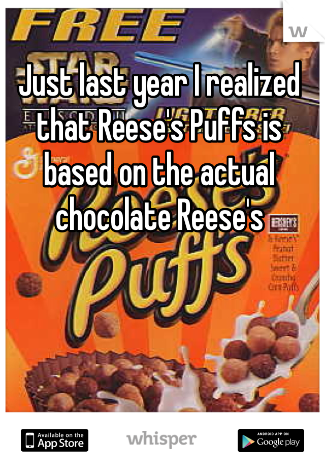 Just last year I realized that Reese's Puffs is based on the actual chocolate Reese's