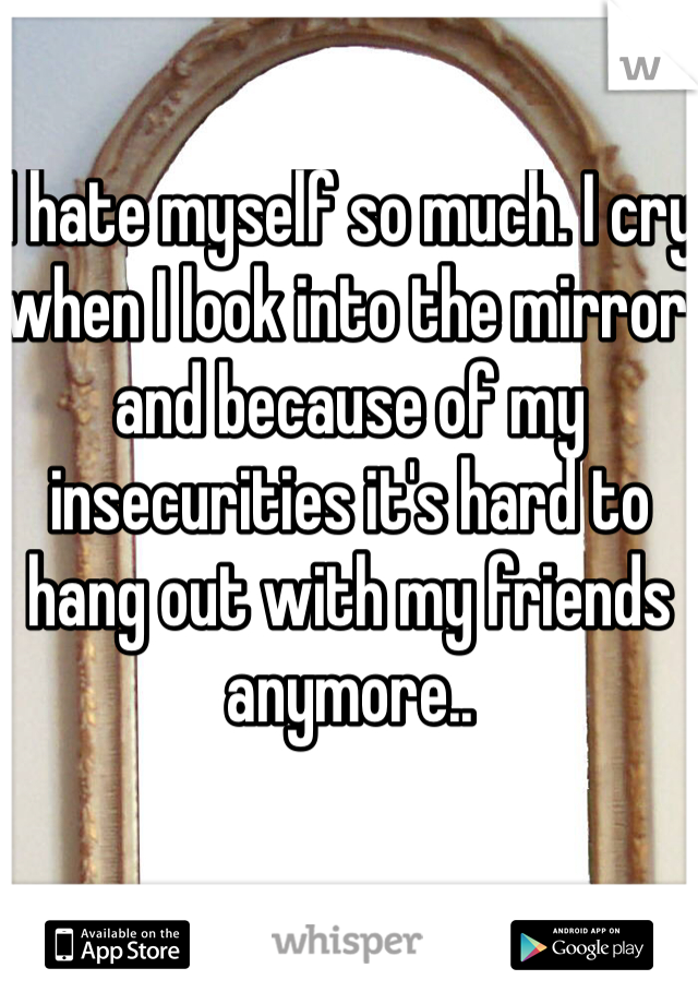 I hate myself so much. I cry when I look into the mirror and because of my insecurities it's hard to hang out with my friends anymore.. 