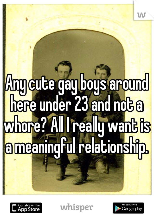 Any cute gay boys around here under 23 and not a whore? All I really want is a meaningful relationship.
