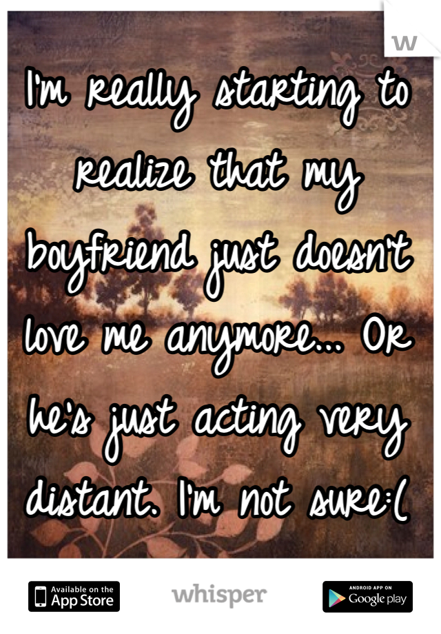 I'm really starting to realize that my boyfriend just doesn't love me anymore... Or he's just acting very distant. I'm not sure:(