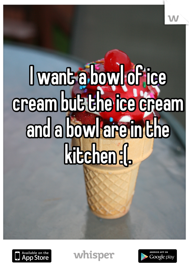 I want a bowl of ice cream but the ice cream and a bowl are in the kitchen :(.