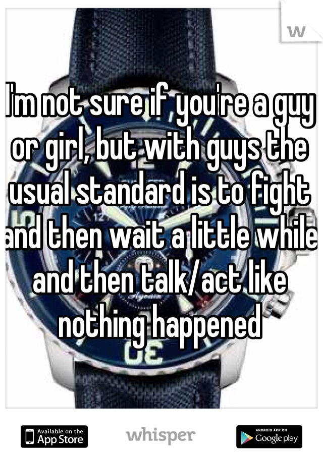 I'm not sure if you're a guy or girl, but with guys the usual standard is to fight and then wait a little while and then talk/act like nothing happened 