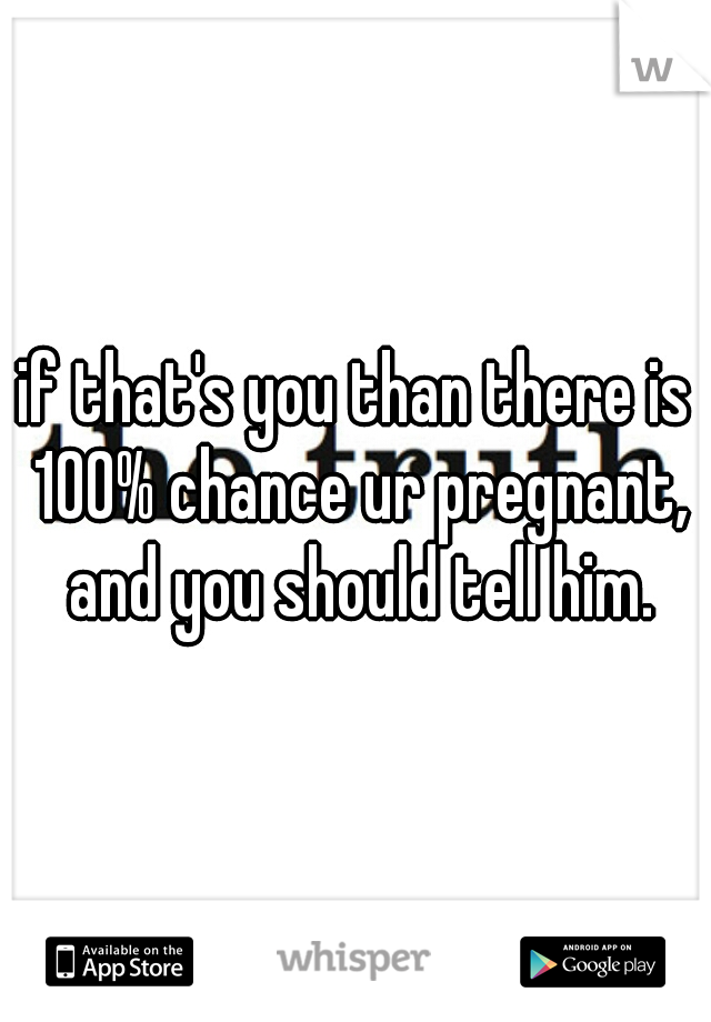 if that's you than there is 100% chance ur pregnant, and you should tell him.