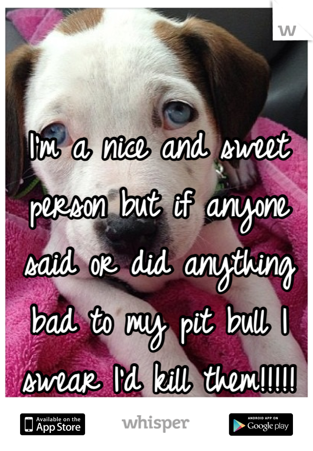 I'm a nice and sweet person but if anyone said or did anything bad to my pit bull I swear I'd kill them!!!!!