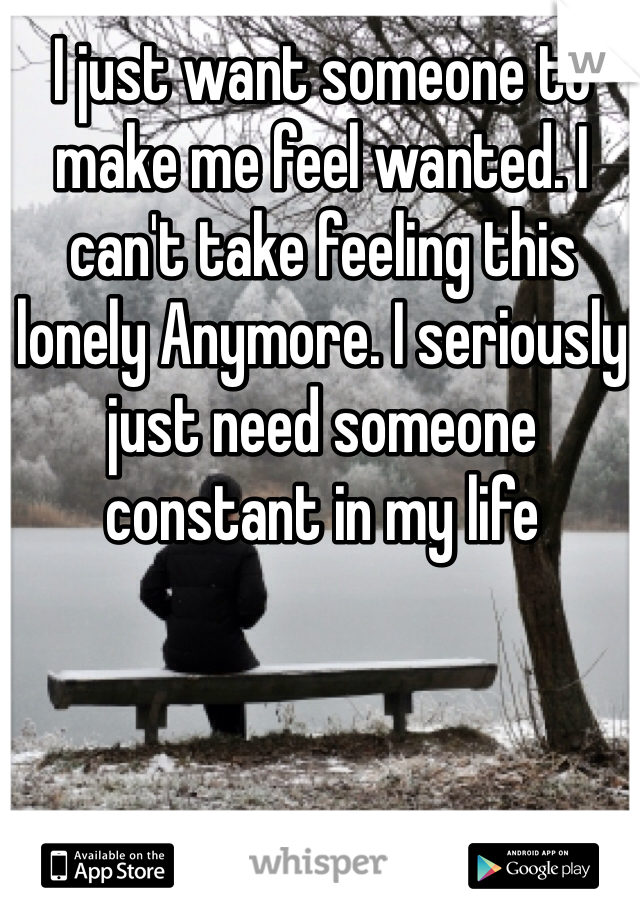I just want someone to make me feel wanted. I can't take feeling this lonely Anymore. I seriously just need someone constant in my life 