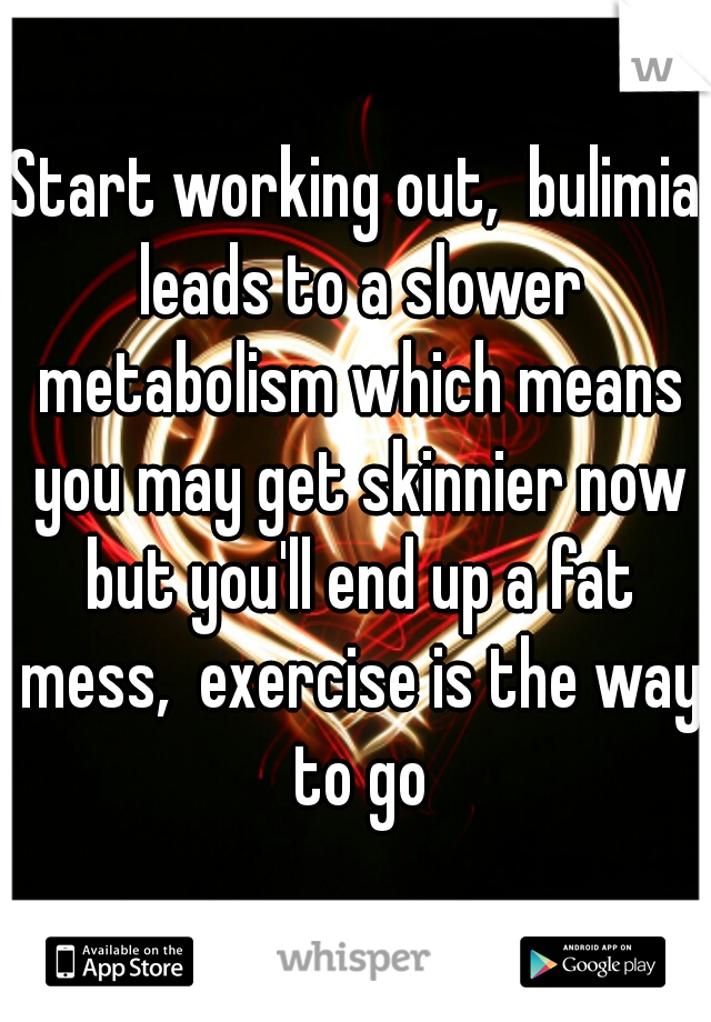 Start working out,  bulimia leads to a slower metabolism which means you may get skinnier now but you'll end up a fat mess,  exercise is the way to go