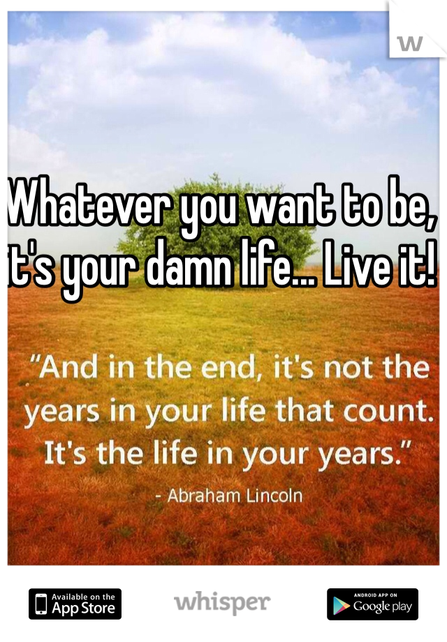 Whatever you want to be, it's your damn life... Live it!