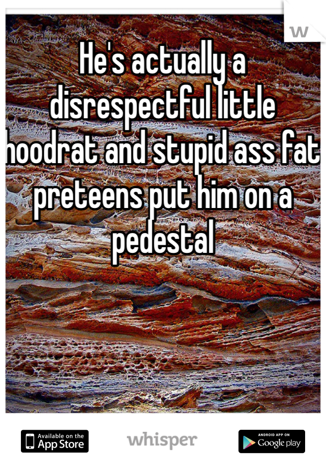 He's actually a disrespectful little hoodrat and stupid ass fat preteens put him on a pedestal
