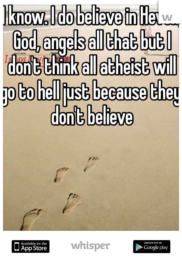 I know. I do believe in Heven, God, angels all that but I don't think all atheist will go to hell just because they don't believe 