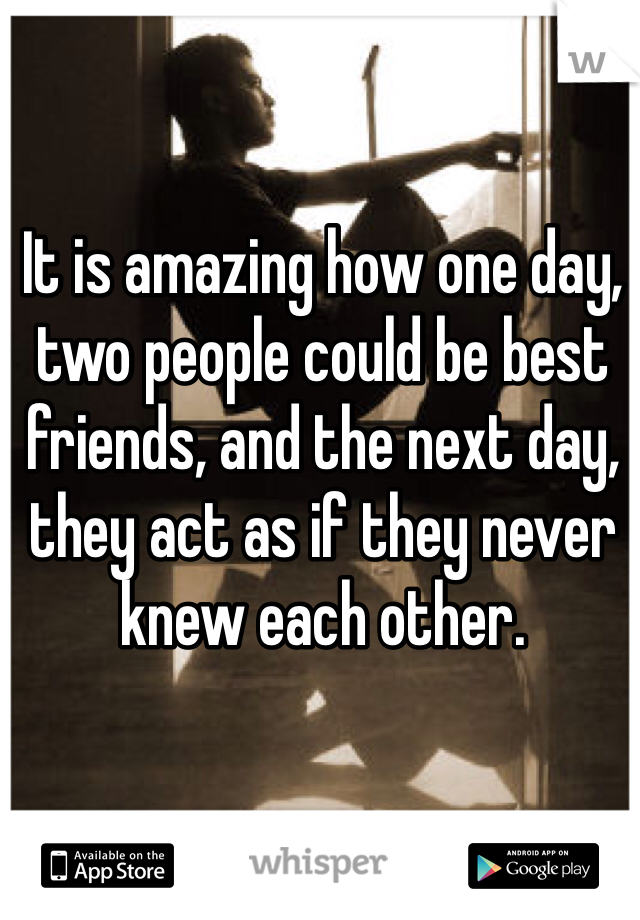 It is amazing how one day, two people could be best friends, and the next day, they act as if they never knew each other. 