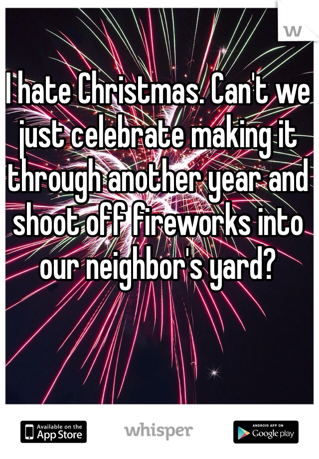 I hate Christmas. Can't we just celebrate making it through another year and shoot off fireworks into our neighbor's yard?