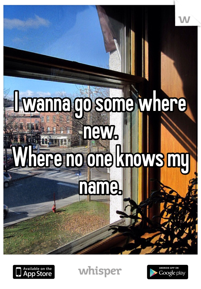 I wanna go some where new.
Where no one knows my name.