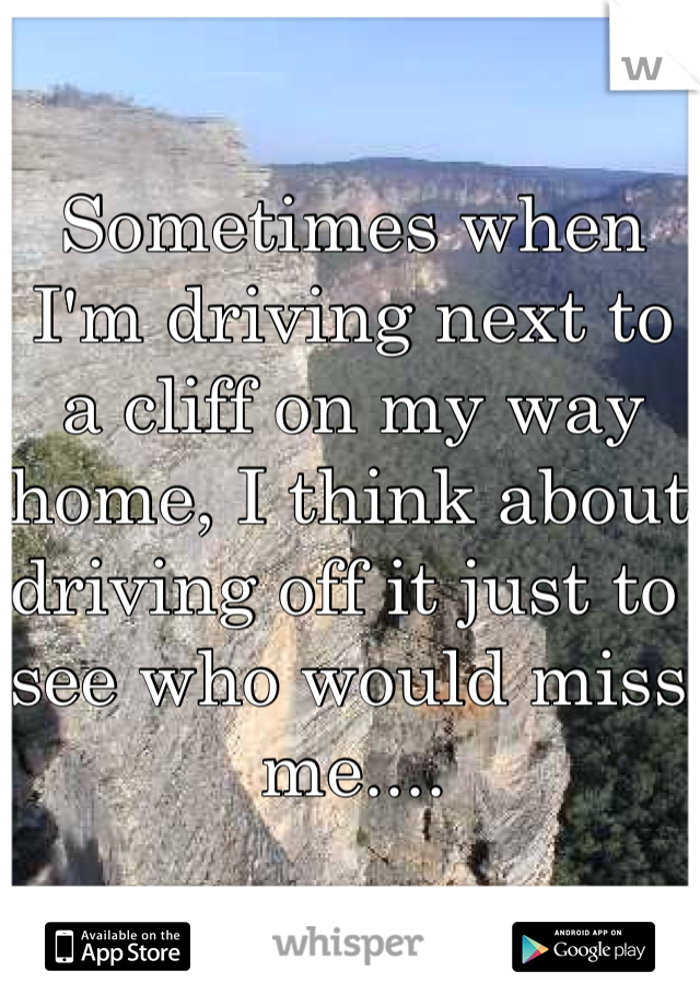 Sometimes when I'm driving next to a cliff on my way home, I think about driving off it just to see who would miss me....
