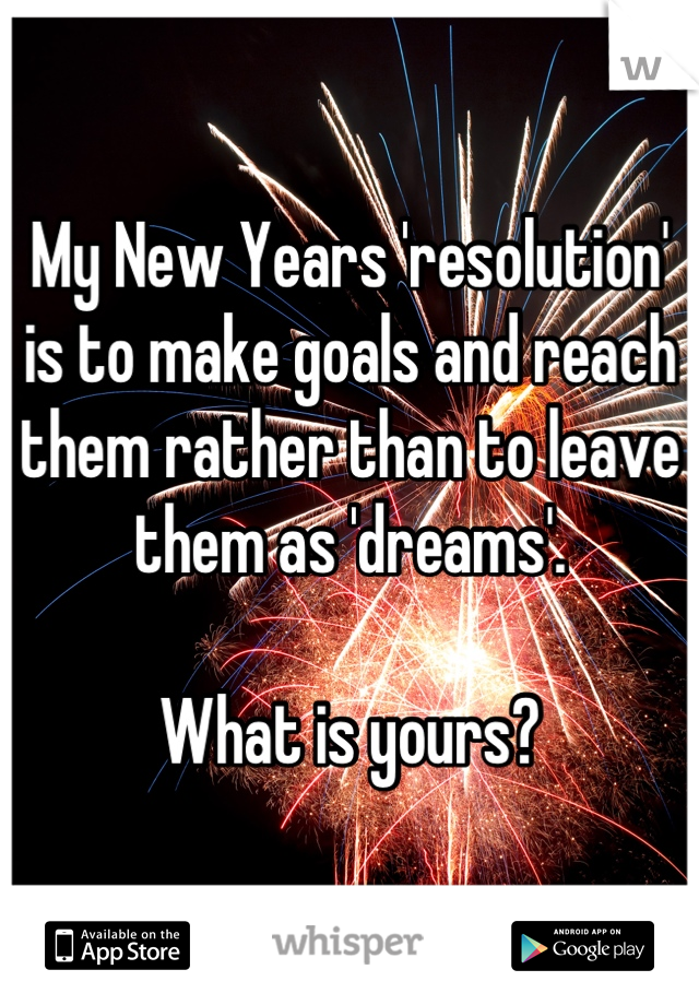 My New Years 'resolution' is to make goals and reach them rather than to leave them as 'dreams'. 

What is yours?