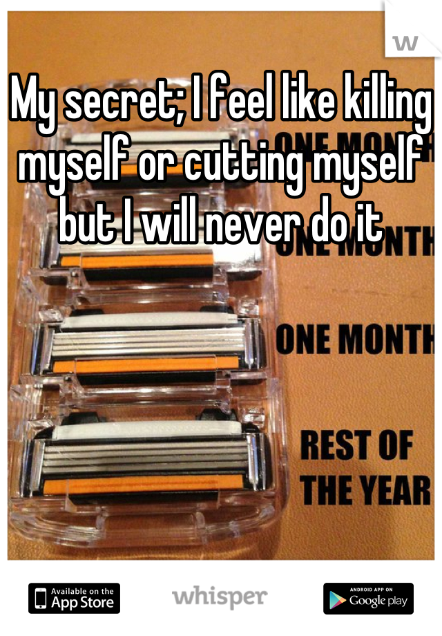 My secret; I feel like killing myself or cutting myself but I will never do it