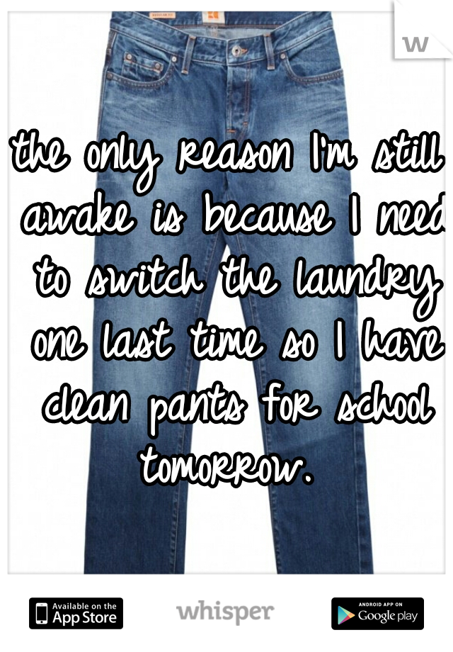 the only reason I'm still awake is because I need to switch the laundry one last time so I have clean pants for school tomorrow. 