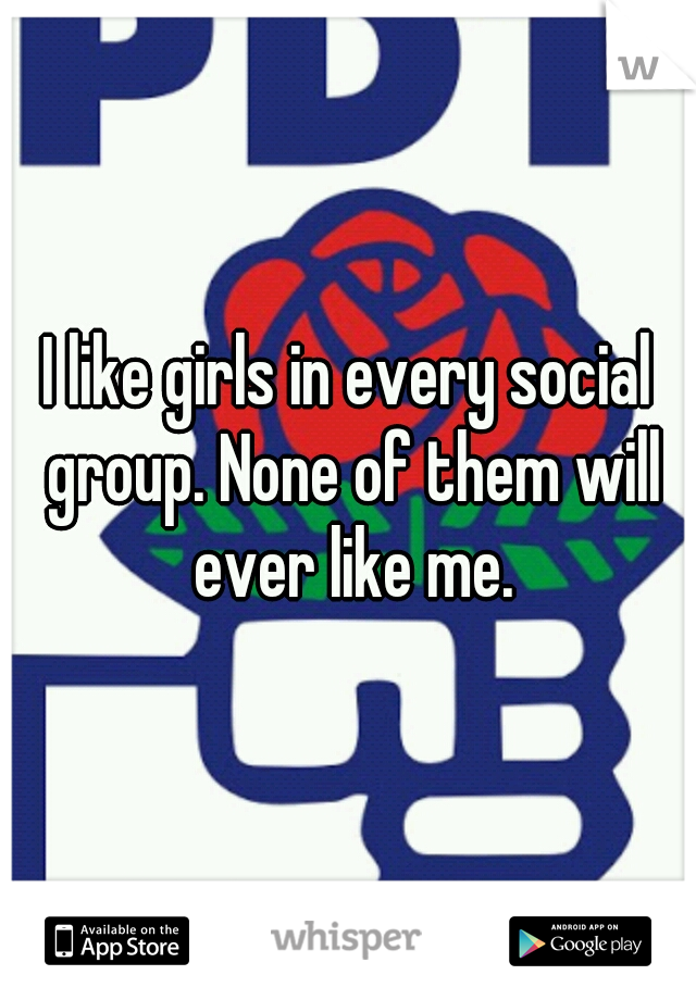 I like girls in every social group. None of them will ever like me.