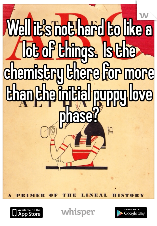 Well it's not hard to like a lot of things.  Is the chemistry there for more than the initial puppy love phase?