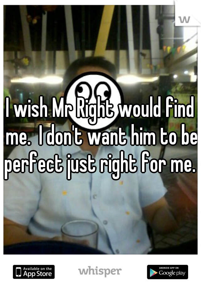 I wish Mr Right would find me.  I don't want him to be perfect just right for me.  