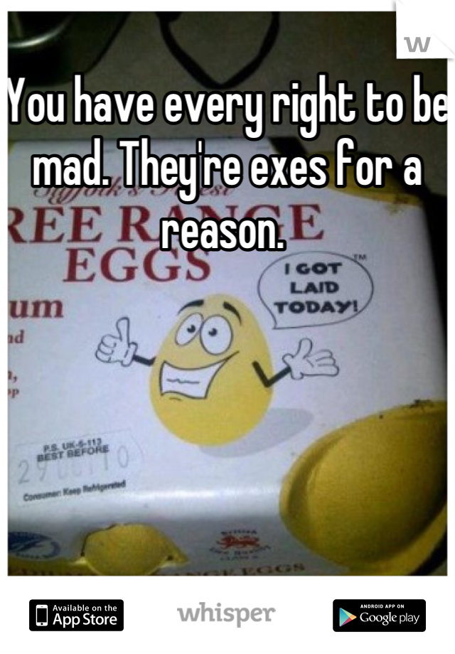 You have every right to be mad. They're exes for a reason. 