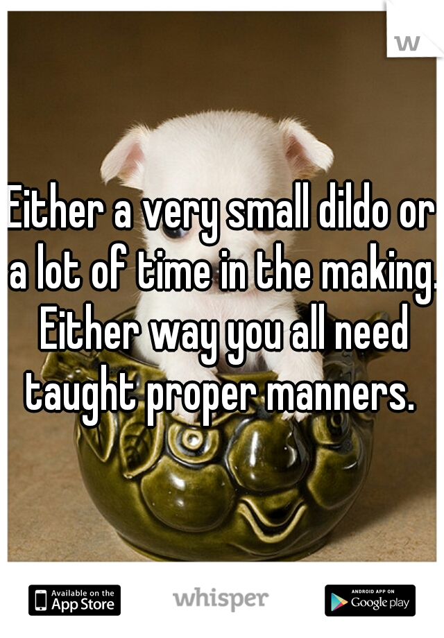 Either a very small dildo or a lot of time in the making. Either way you all need taught proper manners. 