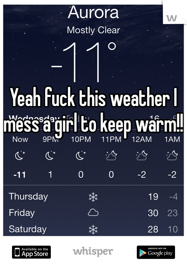 

Yeah fuck this weather I mess a girl to keep warm!!