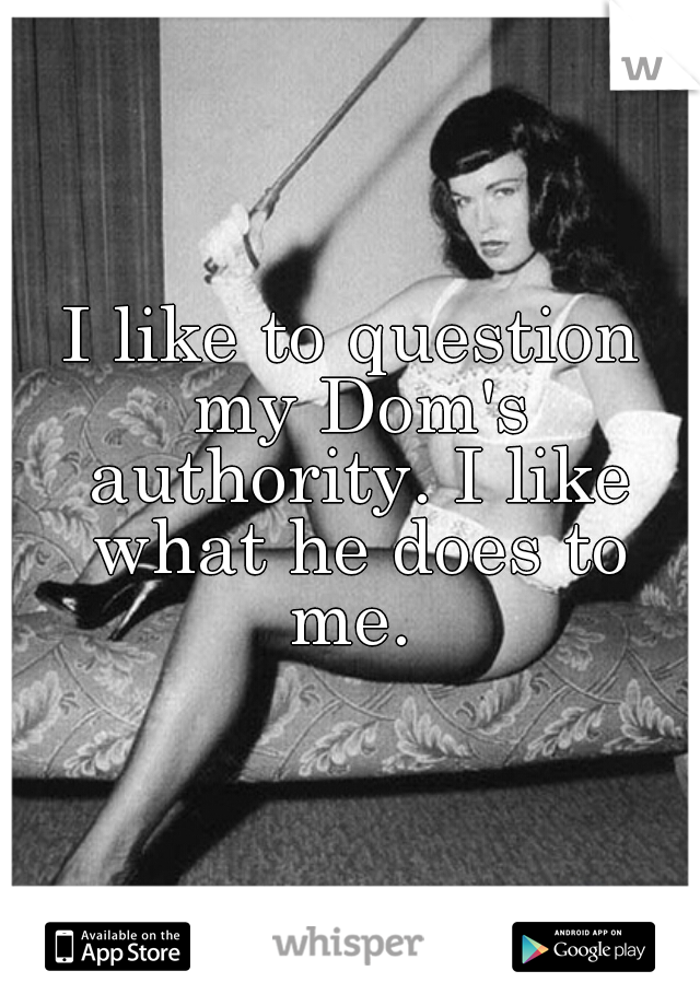I like to question my Dom's authority. I like what he does to me. 