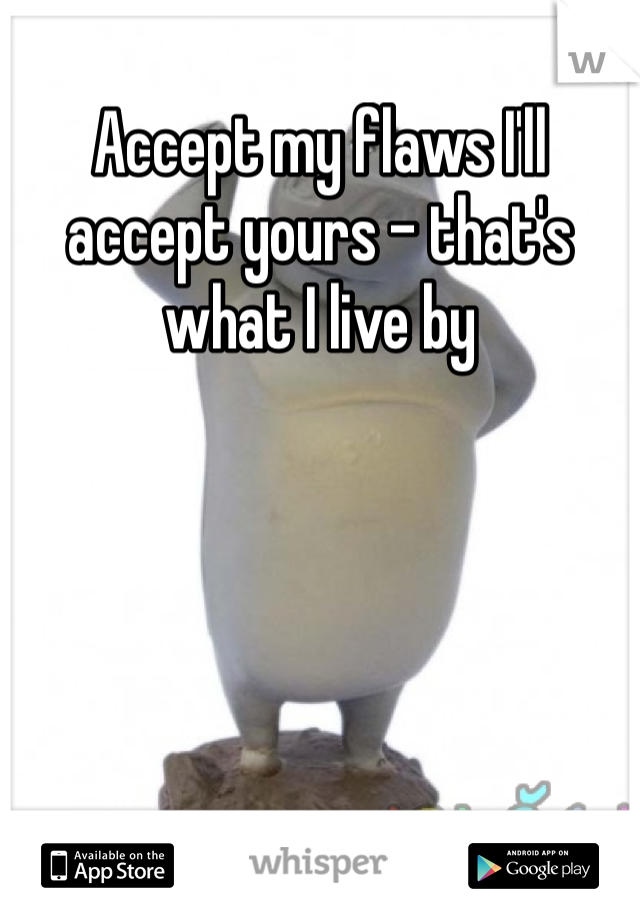 Accept my flaws I'll accept yours - that's what I live by