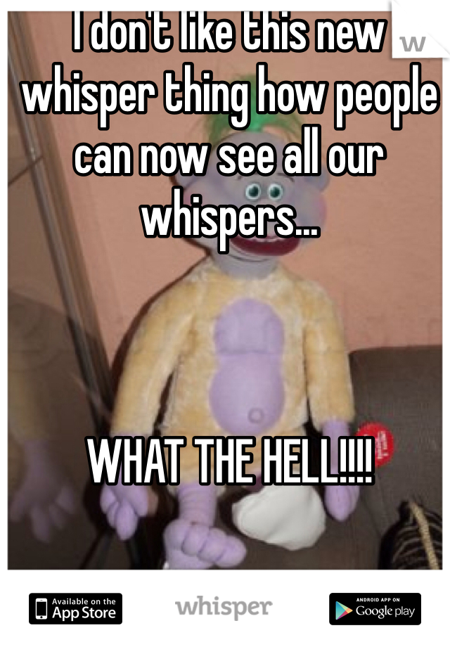 I don't like this new whisper thing how people can now see all our whispers...



WHAT THE HELL!!!!