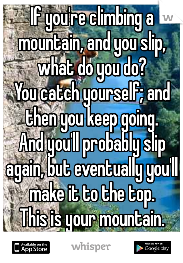 If you're climbing a mountain, and you slip, what do you do? 
You catch yourself; and then you keep going. 
And you'll probably slip again, but eventually you'll make it to the top. 
This is your mountain. 
So keep climbing. 