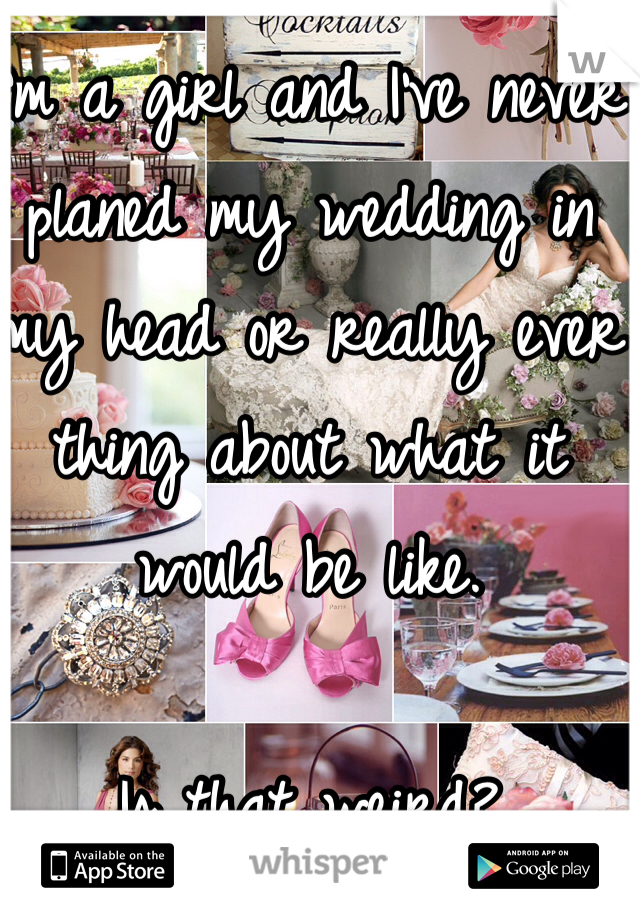 I'm a girl and I've never planed my wedding in my head or really ever thing about what it would be like. 

Is that weird?