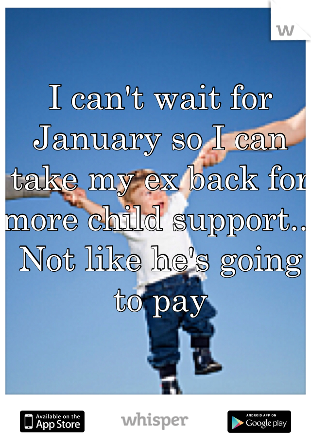 I can't wait for January so I can take my ex back for more child support... Not like he's going to pay 