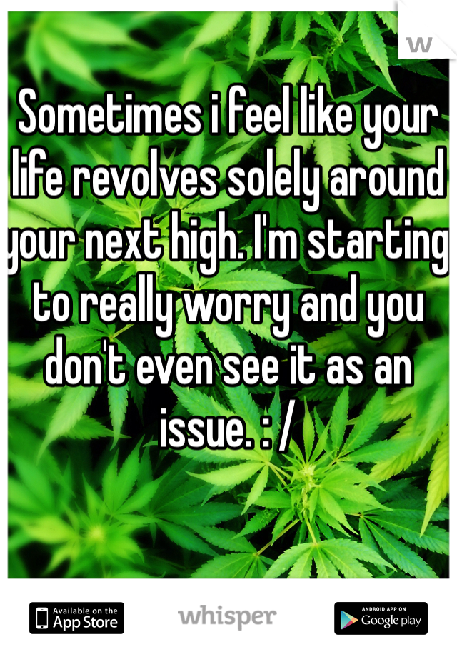 Sometimes i feel like your life revolves solely around your next high. I'm starting to really worry and you don't even see it as an issue. : / 
