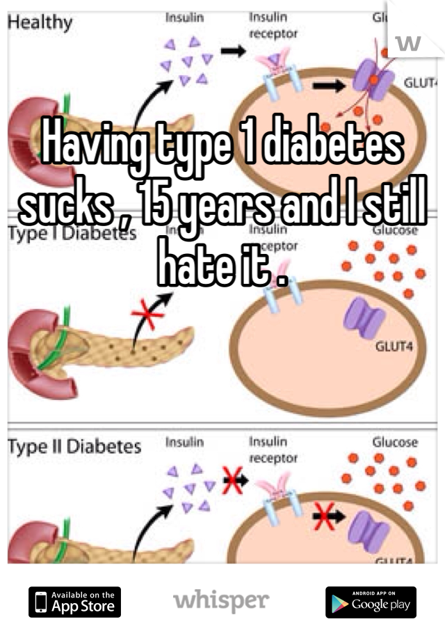 Having type 1 diabetes sucks , 15 years and I still hate it . 